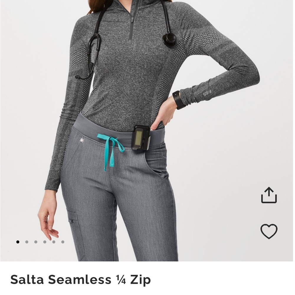 Figs Heather Gray Seamless Quarter Zip Top